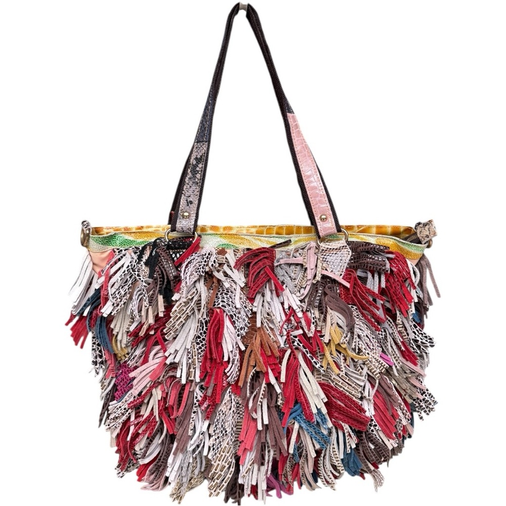 Fringed Multicolor Leather Tote Bag